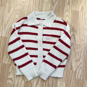 Korean brand Lure sweater - beige and red striped cardigan